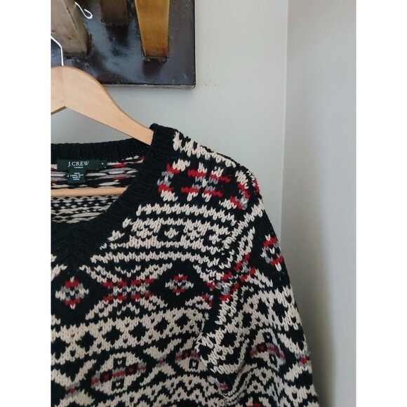 Vtg J. Crew Hand Knit 100% Lambswool V Neck Sweater Size Small Black Knit Winter - Picture 3 of 10